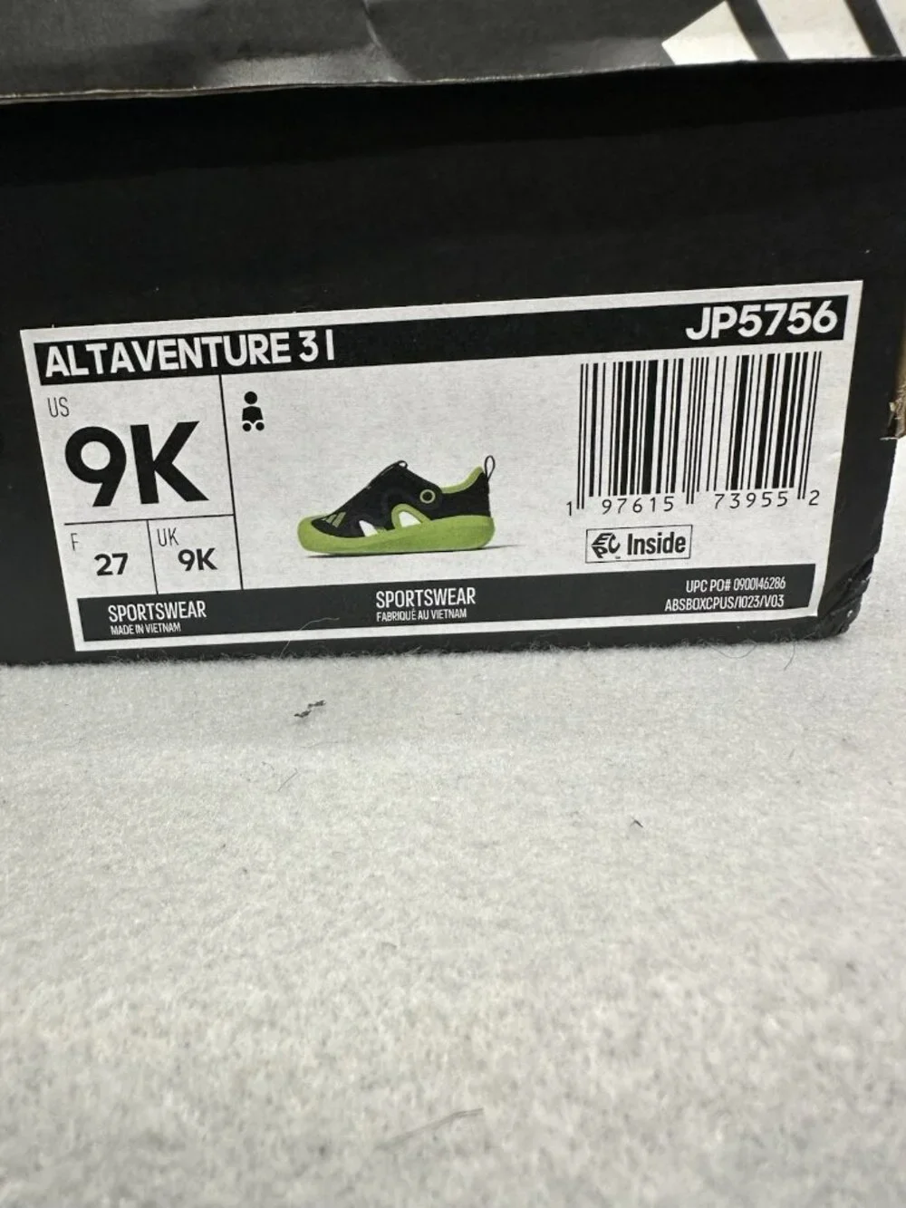Adidas Kids Altaventure 3 Water Shoe Toddler Size 9K Unisex Black Lime